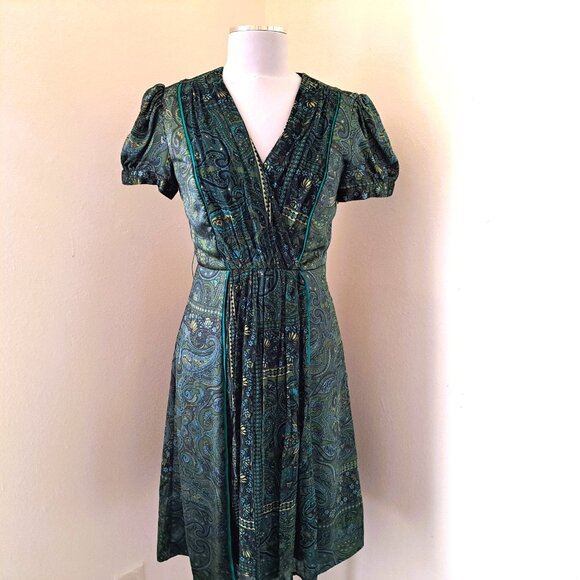 Sangria Women Paisley Dress Size 6 Green/Blue Short Sleeve - Picture 1 of 10